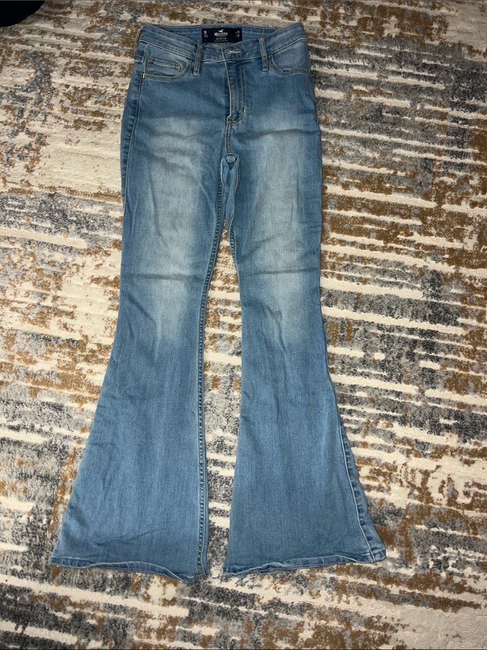 Hollister Women's High Rise Light Blue Flare Jeans - Wide Leg Denim